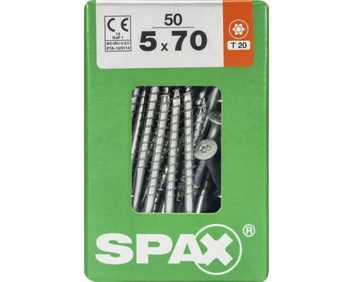 Spax Universalschraube Senkkopf Stahl gehärtet T 20, Holz-Teilgewinde 5x70 mm, 50 Stück