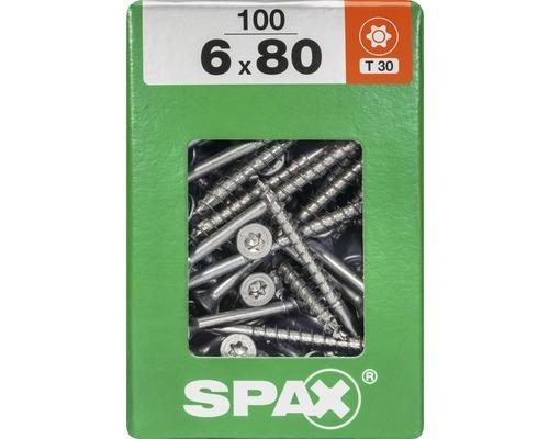 Spax Universalschraube Senkkopf Stahl gehärtet T 30, Holz-Teilgewinde 6x80 mm, 100 Stück