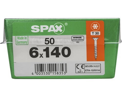 Spax Universalschraube Senkkopf Stahl gehärtet T 30, Holz-Teilgewinde 6x140 mm, 50 Stück