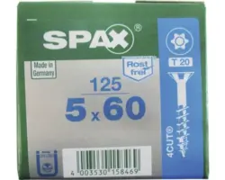 Spax Universalschraube, Edelstahl A2, Senkkopf T 20, Holz-Teilgewinde, 5x60 mm, 125 Stück