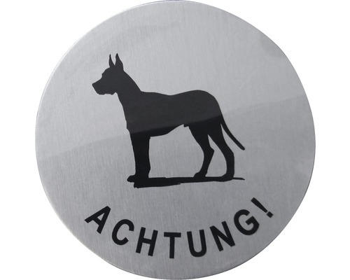 Türschild "Achtung Hund" Edelstahl rund 75 mm