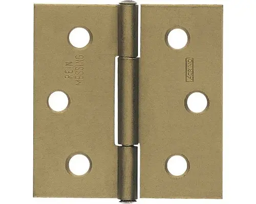 Scharnier quadratisch mit vernietetem Messingstift, 64 x 62 mm, Messing
