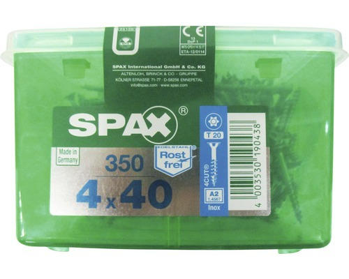 Spax Universalschraube, Edelstahl A2, Senkkopf T 20, Holz-Teilgewinde, 4x40 mm, 350 Stück