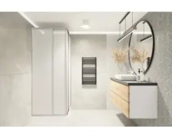 Eckeinstieg mit Schiebetür 750-900x1800 mm Dekorglas Tropfen weiß