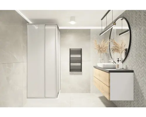 Eckeinstieg mit Schiebetür 750-900x1800 mm Dekorglas Tropfen weiß