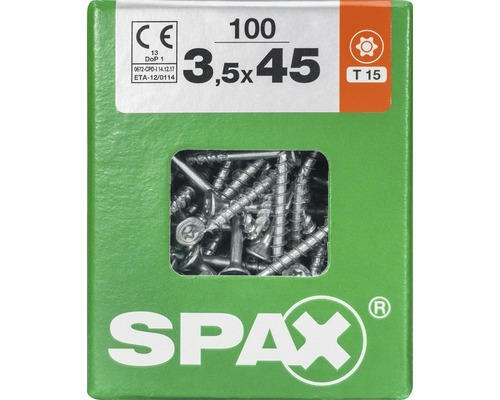 Spax Universalschraube Senkkopf Stahl gehärtet T 15, Holz-Teilgewinde 3,5x45 mm, 100 Stück