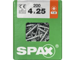 Spax Universalschraube Senkkopf Stahl gehärtet T 20, Holz-Vollgewinde 4x25 mm, 200 Stück