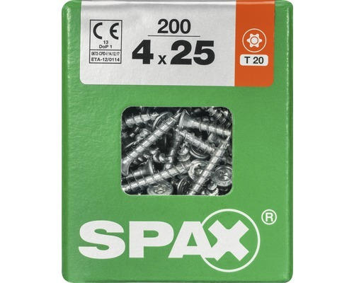 Spax Universalschraube Senkkopf Stahl gehärtet T 20, Holz-Vollgewinde 4x25 mm, 200 Stück