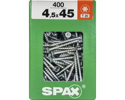 Spax Universalschraube Senkkopf Stahl gehärtet T 20, Holz-Teilgewinde 4,5x45 mm, 400 Stück