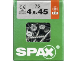 Spax Universalschraube Senkkopf Stahl gehärtet T 20, Holz-Teilgewinde 4,5x45 mm, 75 Stück