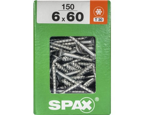 Spax Universalschraube Senkkopf Stahl gehärtet T 30, Holz-Teilgewinde 6x60 mm, 150 Stück