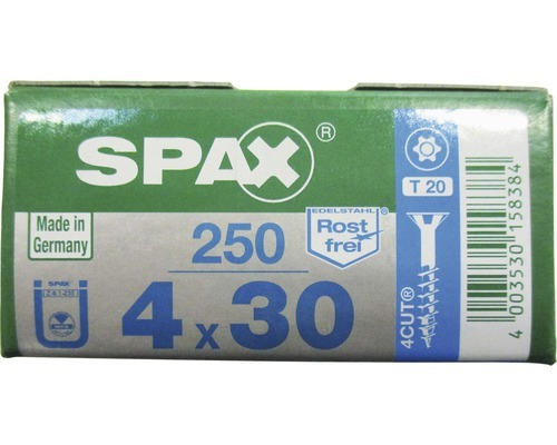 Spax Universalschraube, Edelstahl A2, Senkkopf T 20, Holz-Teilgewinde, 4x30 mm, 250 Stück