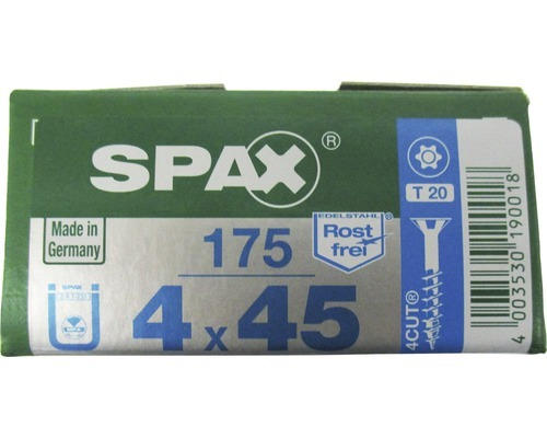 Spax Universalschraube, Edelstahl A2, Senkkopf T 20, Holz-Teilgewinde, 4x45 mm, 175 Stück