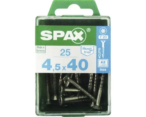 Spax Universalschraube, Edelstahl A2, Senkkopf T 20, Holz-Teilgewinde, 4,5x40 mm, 25 Stück