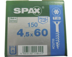 Spax Universalschraube, Edelstahl A2, Senkkopf T 20, Holz-Teilgewinde, 4,5x60 mm, 150 Stück