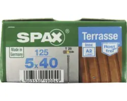 Spax Terrassenschraube, Edelstahl A2 blank, Zylinderkopf T25, Fixiergewinde, 5x40 mm, 125 Stück