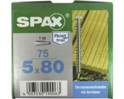 Spax Terrassenschraube, Edelstahl A2 blank, Zylinderkopf T25, Fixiergewinde, 5x80 mm, 75 Stück