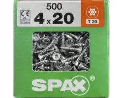 Spax Universalschraube Senkkopf Stahl gehärtet T 20, Holz-Vollgewinde 4x20 mm, 500 Stück
