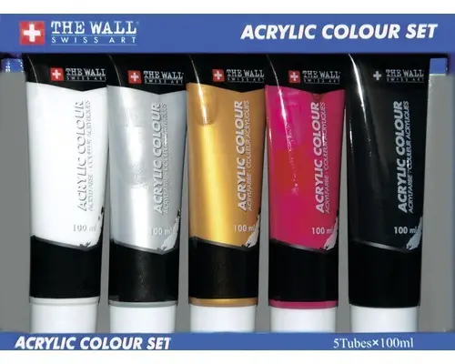 Acrylfarbenset 5-teilig weiß, rot, gold, silber, schwarz 100 ml