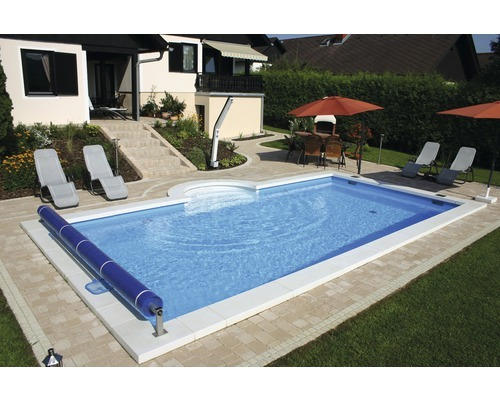 Einbaupool Styropor-Pool-Set Planet Pool Plus P25 800x400x150 cm inkl. Skimmer, Bodenschutzvlies, Verrohrungsset & Römertreppe