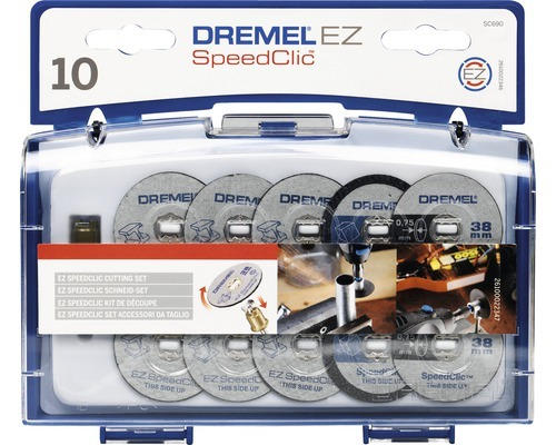 SC690 Dremel EZ SpeedClic Schneid-Set (EZ SC-Aufspanndorn, 4 Metall- Trennscheiben, 3 dünne Präzisionstrennscheiben, 3 Kunstoff-Trennscheiben, Aufbewahrungsbox)