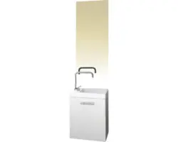 Badmöbel-Set Sanotechnik Fantasy 40 Mineralguss 140x40x22 cm Mineralgusswaschbecken weiß mit Spiegel