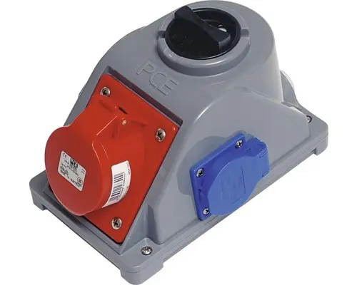 CEE-Wandsteckdose PCE Combo mit Anbaudose 16 A, 5-polig, grau-rot