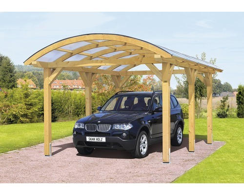 Einzelcarport SKAN HOLZ mit Bogendach 376x541 cm natur