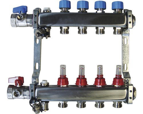 Edelstahlverteiler Komplettset für 4 Heizkreise mit Zubehör