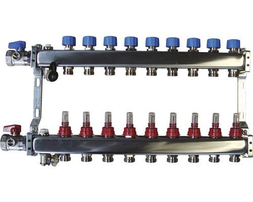 Edelstahlverteiler Komplettset für 9 Heizkreise mit Zubehör