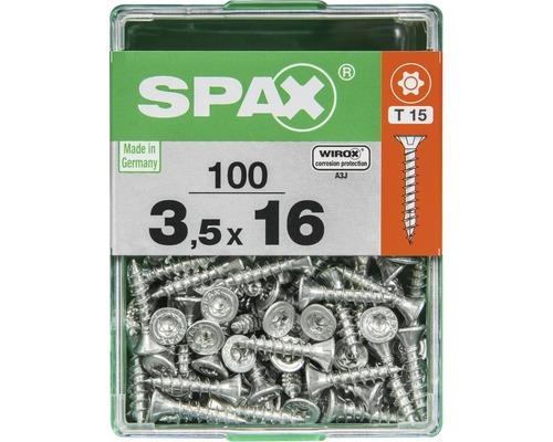 Spax Universalschraube Senkkopf Stahl gehärtet T 15, Holz-Vollgewinde 3,5x16 mm, 100 Stück