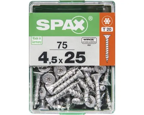 Spax Universalschraube Senkkopf Stahl gehärtet T 20, Holz-Vollgewinde 4,5x25 mm, 75 Stück