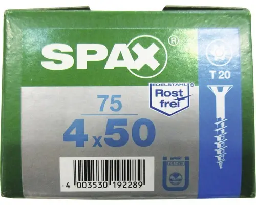 Spax Universalschraube, Edelstahl A2, Senkkopf T 20, Holz-Teilgewinde, 4x50 mm, 75 Stück