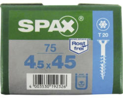 Spax Universalschraube, Edelstahl A2, Senkkopf T 20, Holz-Teilgewinde, 4,5x45 mm, 75 Stück