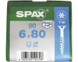 Spax Universalschraube, Edelstahl A2, Senkkopf T 30, Holz-Teilgewinde, 6x80 mm, 80 Stück