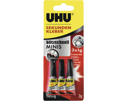 UHU Sekundenkleber blitzschnell Minis Blister 3 x 1 g