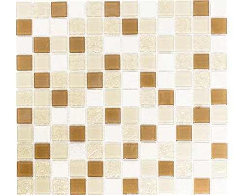 Glasmosaik mit Naturstein CM M432 30,2x32,7 cm beige