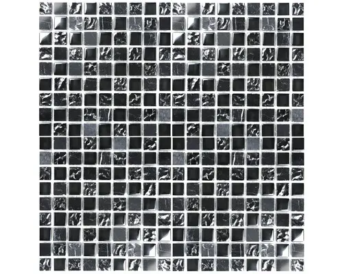 Glasmosaik mit Naturstein 30,5x30,5 cm schwarz