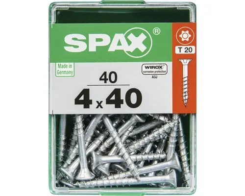 Spax Universalschraube Senkkopf Stahl gehärtet T 20, Holz-Teilgewinde 4x40 mm, 40 Stück