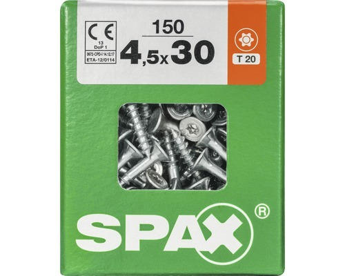 Spax Universalschraube Senkkopf Stahl gehärtet T 20, Holz-Teilgewinde 4,5x30 mm, 150 Stück