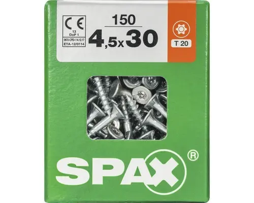 Spax Universalschraube Senkkopf Stahl gehärtet T 20, Holz-Teilgewinde 4,5x30 mm, 150 Stück