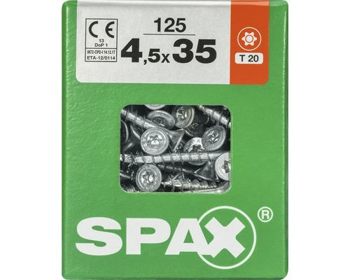 Spax Universalschraube Senkkopf Stahl gehärtet T 20, Holz-Teilgewinde 4,5x35 mm, 125 Stück