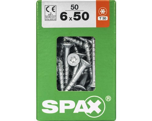 Spax Universalschraube Senkkopf Stahl gehärtet T 30, Holz-Teilgewinde 6x50 mm, 50 Stück