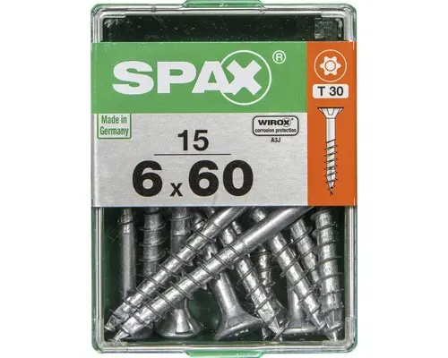 Spax Universalschraube Senkkopf Stahl gehärtet T 30, Holz-Teilgewinde 6x60 mm, 15 Stück