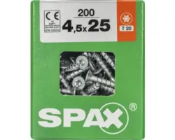 Spax Universalschraube Senkkopf Stahl gehärtet T 20, Holz-Vollgewinde 4,5x25 mm, 200 Stück