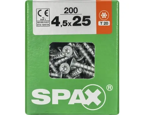 Spax Universalschraube Senkkopf Stahl gehärtet T 20, Holz-Vollgewinde 4,5x25 mm, 200 Stück