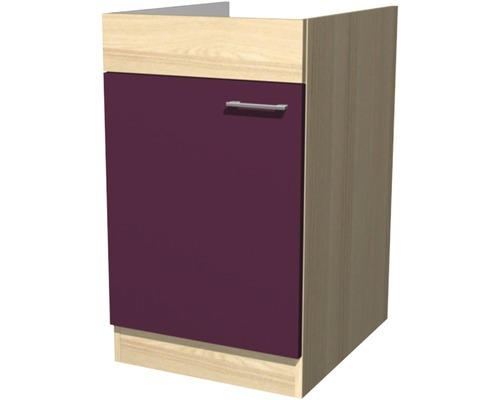 Spülenunterschrank Flex Well Focus Akazie-Dekor/Aubergine 50x82x57 cm mit Drehtür