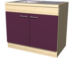 Spülenunterschrank Flex Well Focus Akazie-Dekor/Aubergine 100x86x60 cm mit Drehtür