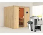 Hornbach Plug & Play Sauna Karibu Maria inkl. 3,6 kW Ofen u.ext.Steuerung ohne Dachkranz mit bronzierter Ganzglastüre