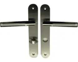 Drücker-Langschild-Garnitur WC+ Bad, Riegel, "Tina" Edelstahl/edelstahl-bicolor-satiniert